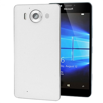Microsoft Lumia 950 Mozo Qi Trådløs Opladnings Læder Bag Cover - Hvid / Sølv
