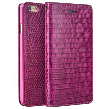 iPhone 6 / 6S Qialino Pung Læder Taske - Krokodilleskinds - Hot Pink